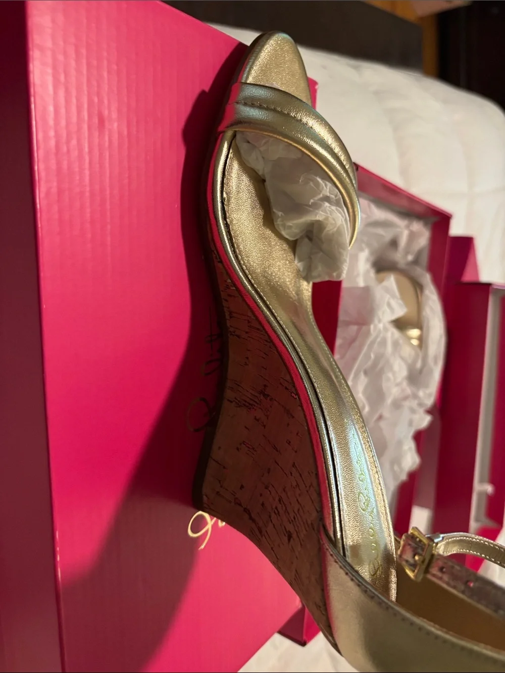 Lilly Pulitzer Jenna Wedge Gold Metallic Size 9 NEW